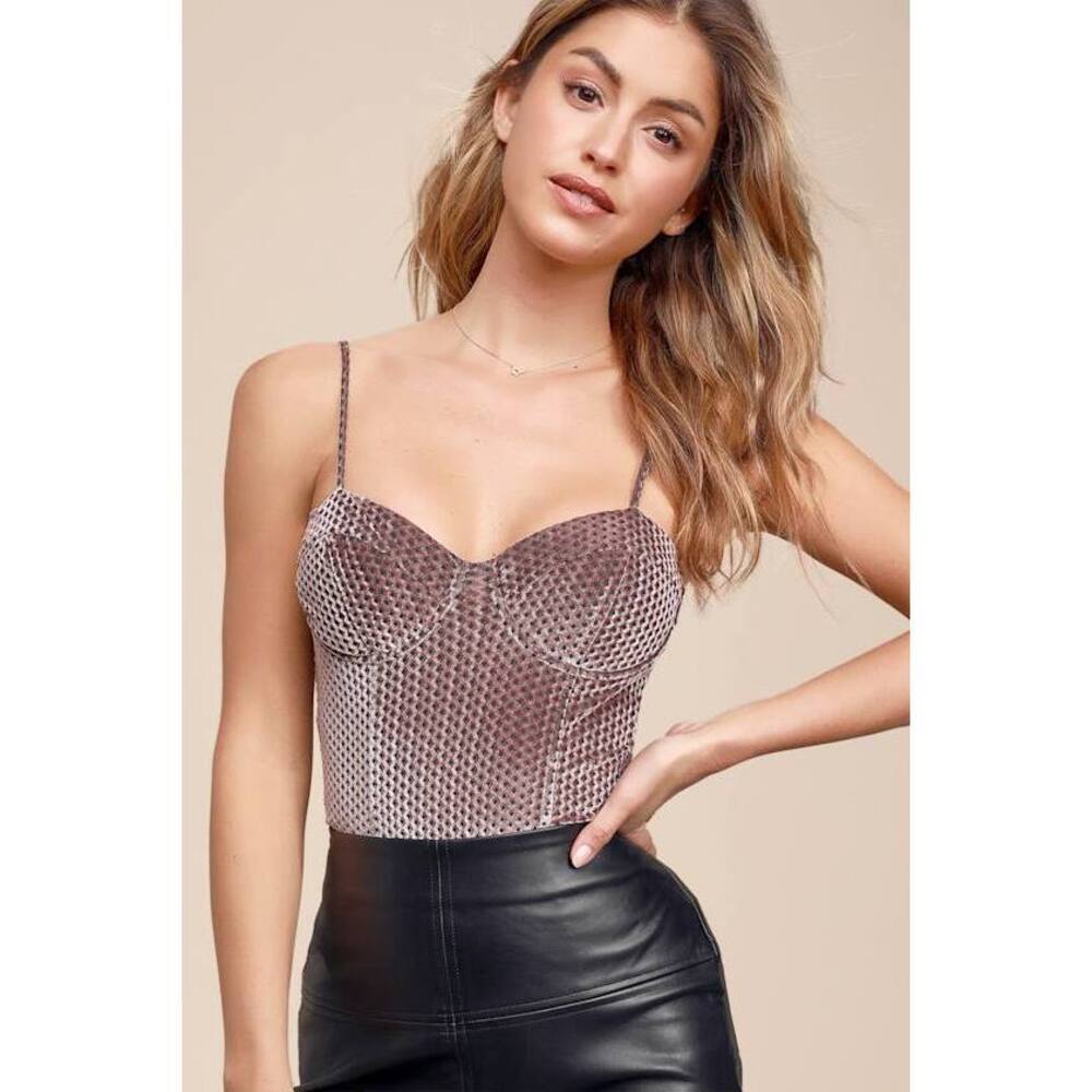 Lulus Flirty Feelings Mauve Purple Velvet Bustier Bodysuit - Size S